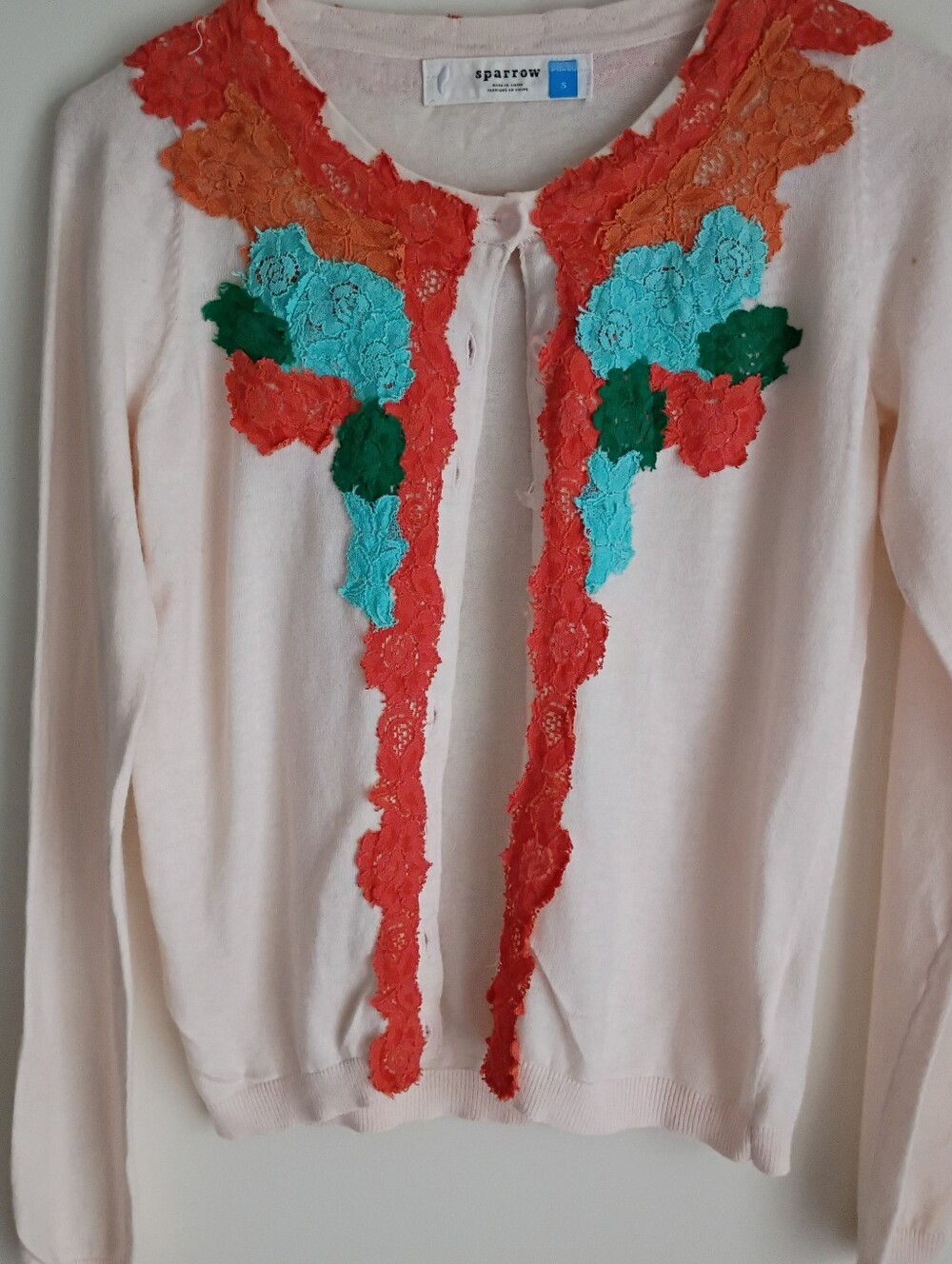 Anthropologie Sparrow Cashmere Blend Cardigan Sweater Lace Barbie Boho Preppy
